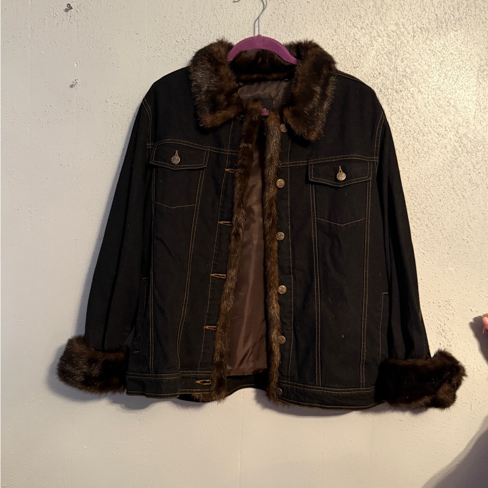 Vintage Dennis Basso Brown Faux Fur Trim Jacket